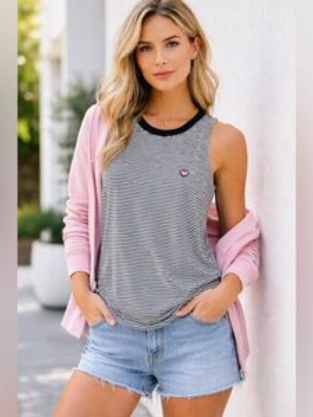 Spirtual Gangster Black & White Striped Tank with Colorful Heart